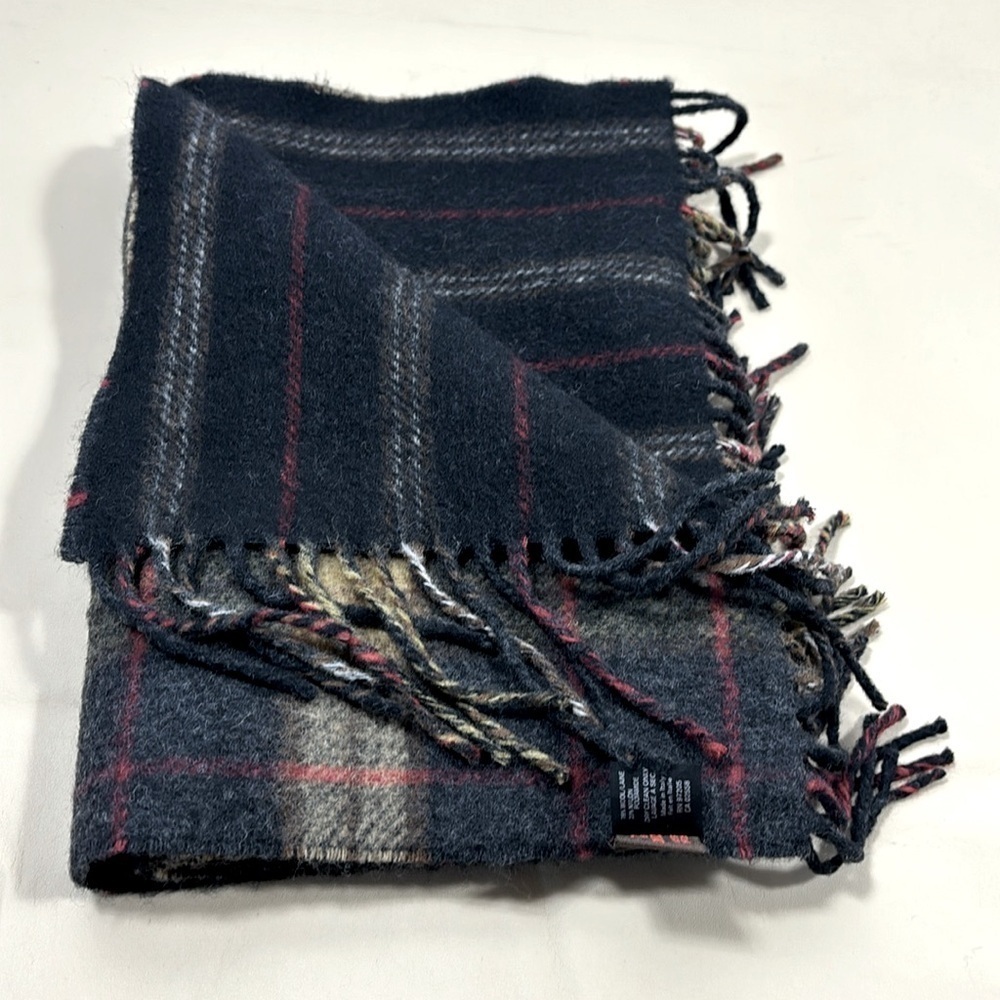 Danier wool mix, Italian striped and plaid double sided scarf​​​​​​​